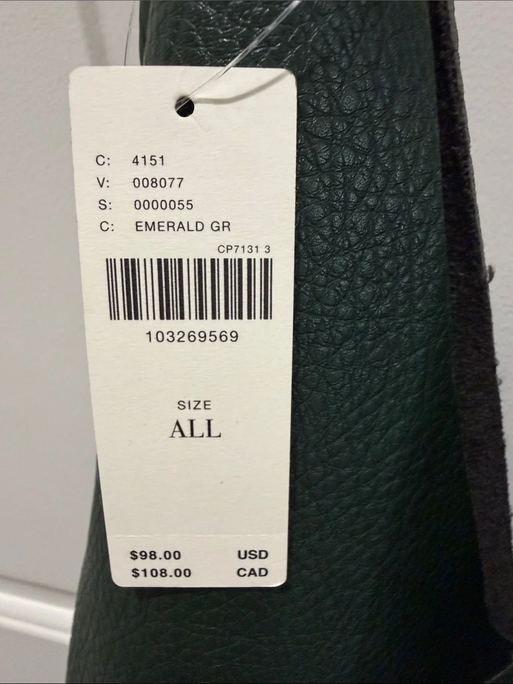 Anthropologie Dark Green vegan Leather Hobo Tote
